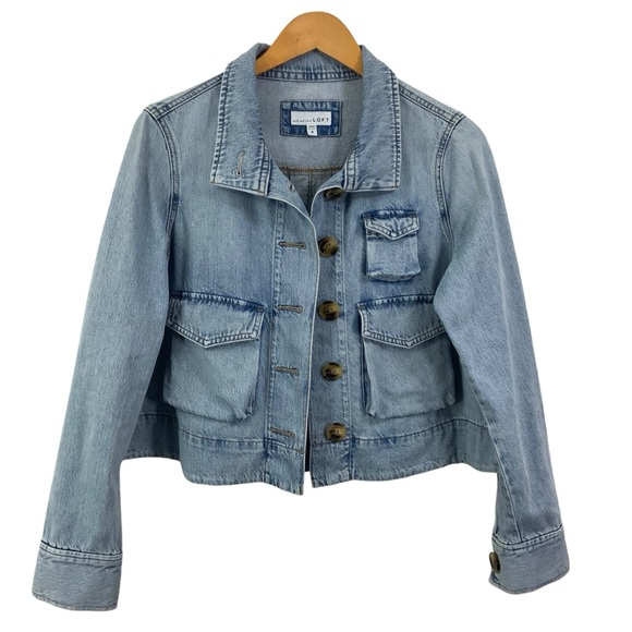 LOFT Jean Jacket Denim Blue Size Small A8 - Picture 2 of 14